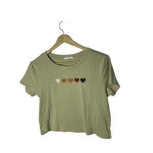 Love & Lazy Day embroidered heart short sleeve semi cropped sz XL